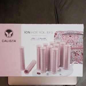 Calista Ion Hot Rollers - Pink Long 1" | 12 Rollers, 12 Clips, Bag